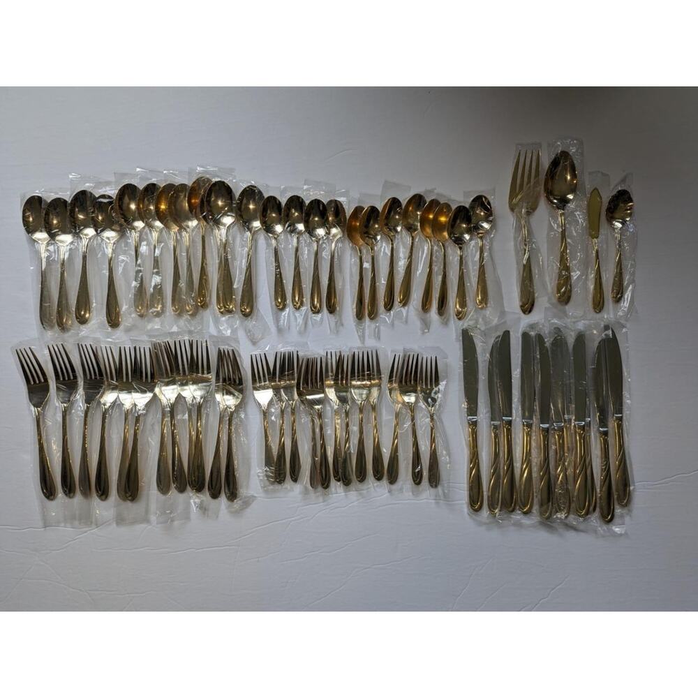 Lot of 64 Farberware Nouveau Gold 64/12 Flatware Set Service For 12 NEW -0723